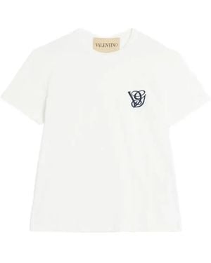 Valentino Garavani Logo-Embroidered Crew Neck T-Shirt - White