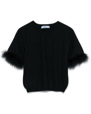 Prada Faux-Fur Trim Top - Black