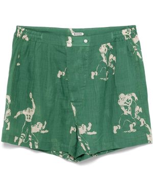 Bode Graphic Linen Boxer Shorts - Green