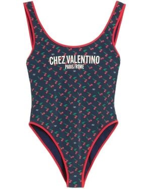 Valentino Garavani Cherry-Print Swimsuit - Blue