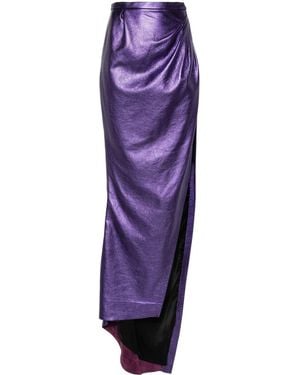 LAQUAN SMITH Metallic Leather Draped Skirt - Purple