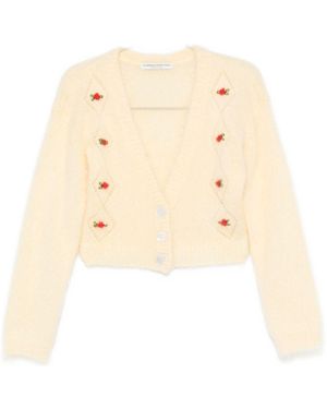 Alessandra Rich Floral-Embroidered Cardigan - Natural