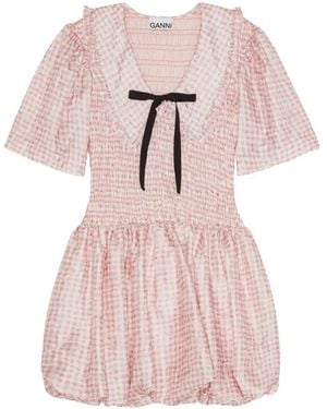 Ganni Ruffled Smocked Mini Dress - Pink