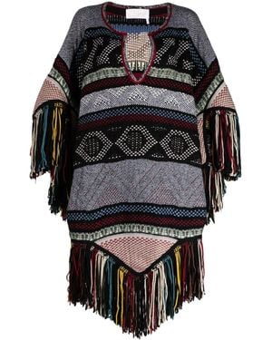 Chloé Fringed Jacquard Wool Cape - Black