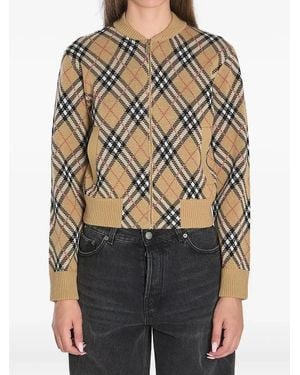 Burberry Checked Zip-Up Cardigan - Black