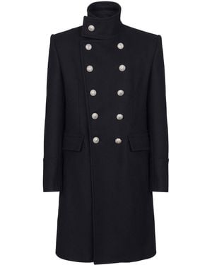 Balmain Military Double-Breasted Wool Coat - Blue