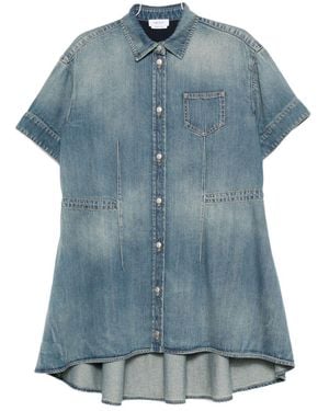 McQueen Shorts-Leeved Denim Mini Dress - Blue
