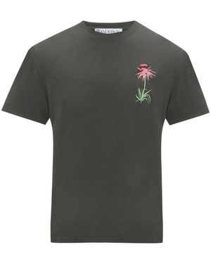 JW Anderson Floral-Embroidery Cotton T-Shirt - Green