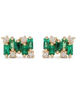 Suzanne Kalan 18k Yellow Shimmer Emerald And Diamond Stud Earrings - Women's - 18kt Yellow - Green