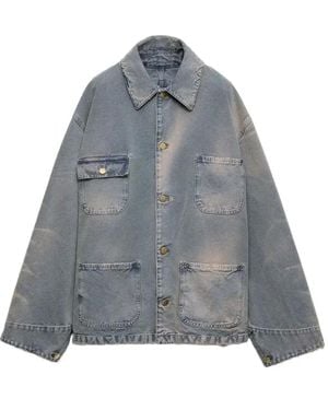 Prada Distressed-Effect Denim Jacket - Grey