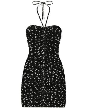 Dolce & Gabbana Polka-Dot Draped Tulle Dress - Black