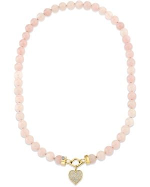 Sydney Evan 14K Love Rose Quartz And Diamond Necklace - White