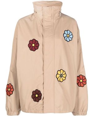Moncler Genius Macramé Flower-embroidery Hooded Jacket - Natural