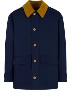Marni Corduroy-Collar Gabardine Parka - Blue