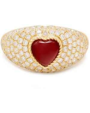 Yvonne Léon 9Kt Mini Bague Dôme Coeur Diamond And Agate Ring - Pink