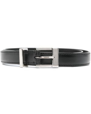 KHAITE Leather Rectangle-Buckle Belt - White