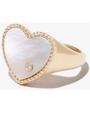 Yvonne Léon 9K Heart Pearl And Diamond Signet Ring - Natural
