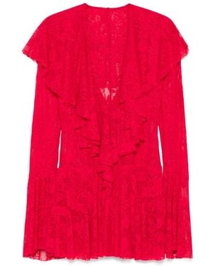 Norma Kamali Ruffled Semi-Sheer Lace Minidress - Red