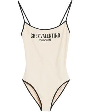 Valentino Garavani Logo-Print Swimsuit - Natural