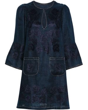 Vita Kin Floral-Embroidered Linen Mini Dress - Blue