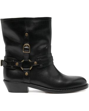 Isabel Marant 40Mm Buckle-Strap Leather Biker Boots - Black