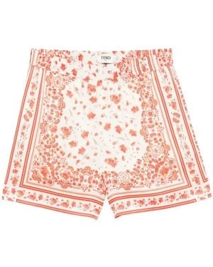 Fendi Floral-Print Elasticated-Waist Shorts - Pink