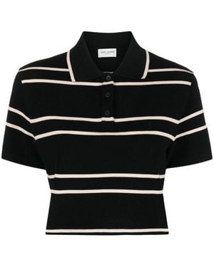 Saint Laurent Cropped Striped Cotton-piqué Polo Shirt - Black