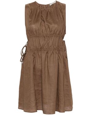 Asceno Como Linen Mini Dress - Brown