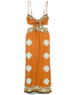 Johanna Ortiz Los Siete Mares Cut-Out Geometric-Print Dress - Metallic