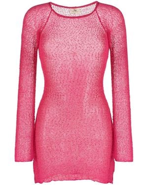 Ambra Maddalena Andy Semi-Sheer Knitted Mini Dress - Pink