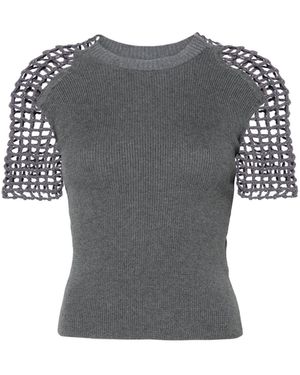 Isa Boulder Crochet-Sleeve T-Shirt - Gray