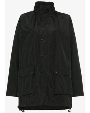 Balenciaga Long Print Hooded Windbreaker Jacket - Black