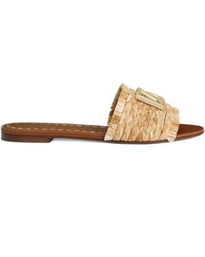 Dolce & Gabbana Woven-Raffia Flat Sandals - Natural