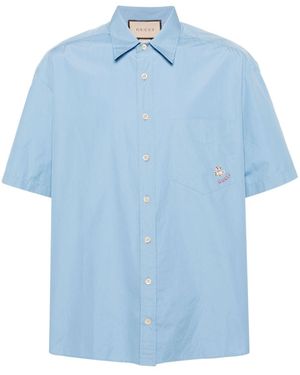 Gucci Embroidered Cotton Poplin Shirt - Blue