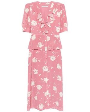 Alessandra Rich Floral-Print Midi Dress - Pink