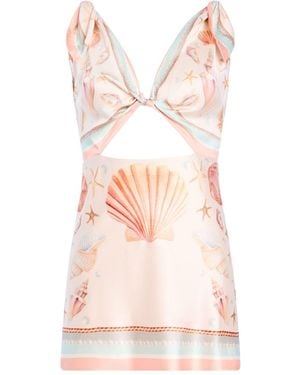 retroféte Icelyn Shell-Print Knot-Front Mini Dress - White