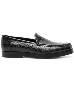 Manolo Blahnik Dinelio Embossed-Crocodile Loafers - Black