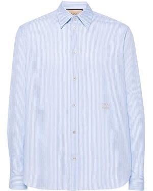 Gucci Logo Embroidered Striped Shirt - Men's - Cotton/polyester - Blue