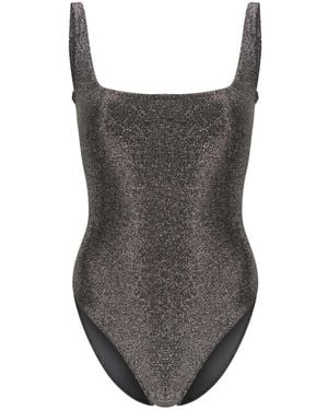 Form and Fold Square Neck Glitter Swimsuit - Brown