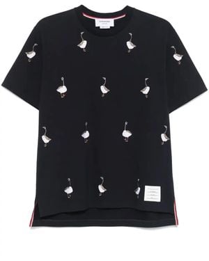 Thom Browne Embroidered-Motif T-Shirt - Black