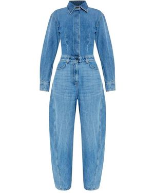 Givenchy Denim Shirt-Collar Jumpsuit - Blue