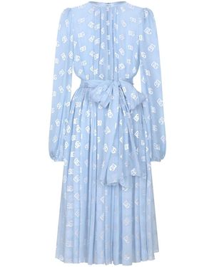 Dolce & Gabbana Monogram-Jacquard Chiffon Midi Dress - Blue