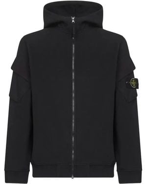 Stone Island Zip-Front Pocket-Detail Hoodie - Black
