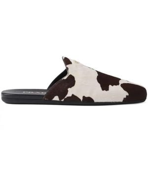 Prada Cow-Print Mules - Black