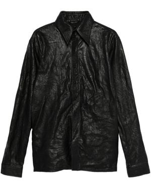 LỰU ĐẠN Crumpled Leather Shirt - Black