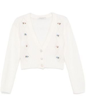 Alessandra Rich Floral-Embroidered Cardigan - White