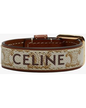 Celine Neutral Triomphe Leather Bracelet - Brown