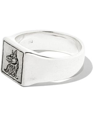 Pyrrha Sterling Wolf Square Signet Ring - White