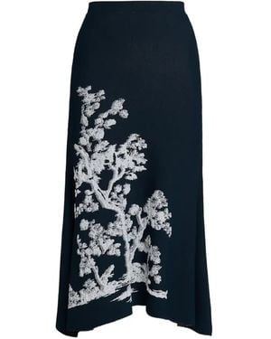 Erdem Tree-Print Midi Skirt - Blue