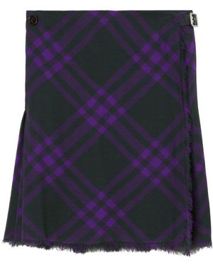 Burberry Check-Jacquard Kilt Skirt - Blue